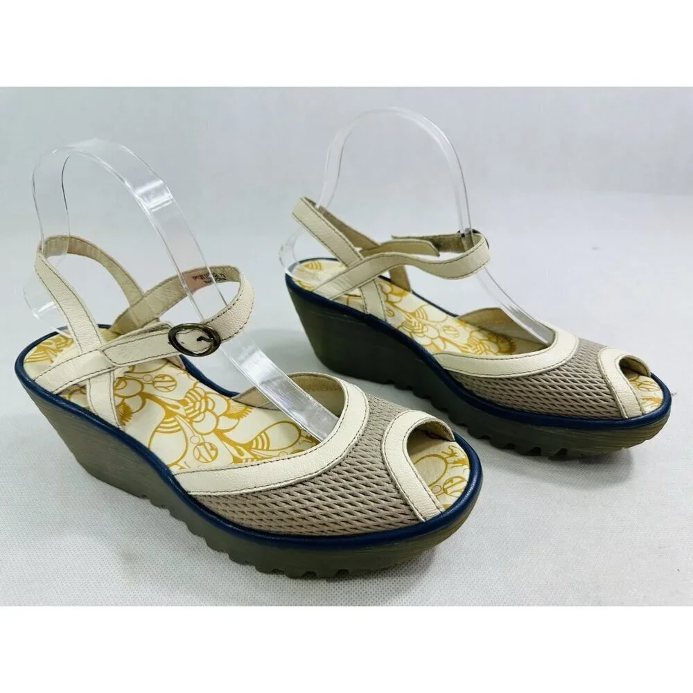 Fly London YANS190Fly Yans Tan Leather Wedge Sandal Womens EU 40 US 9-9.5
